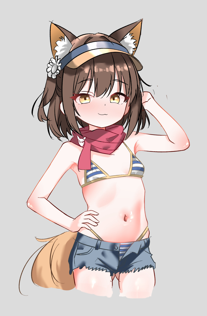 1girl, absurdres, aged_down, animal_ears, bikini, blue_archive, breasts, brown_hair