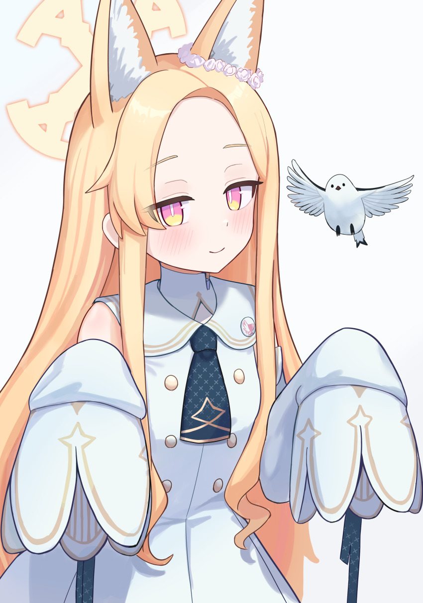 1girl, absurdres, animal_ear_fluff, animal_ears, bare_shoulders, bird, blonde_hair, blue_archive