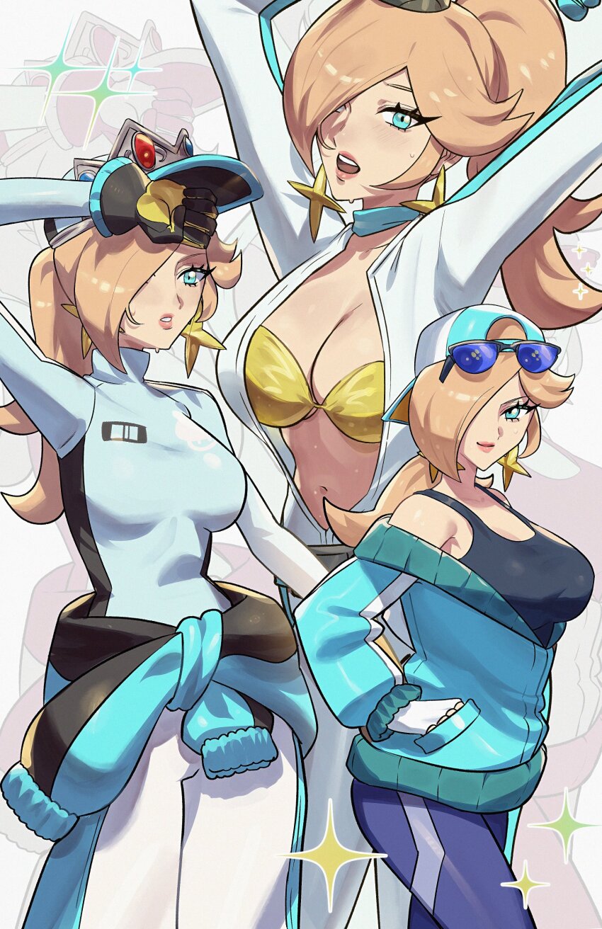 1girl, absurdres, alternate_costume, aqua_jacket, backwards_hat, biker_clothes, biker_rosalina, bikesuit