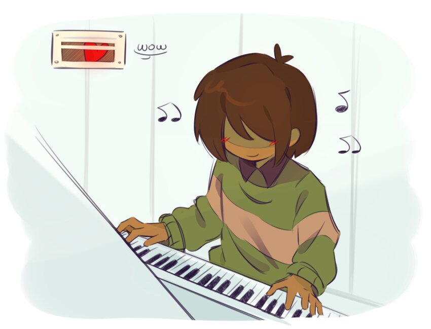 2others, antenna_hair, blush, brown_hair, colored_skin, commentary, deltarune, english_commentary