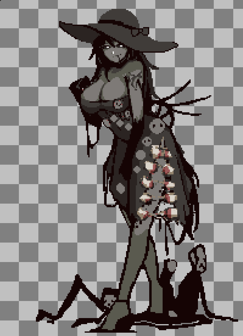 1girl, baeloe, black_gloves, black_hair, black_sclera, blood, blood_on_teeth, bow