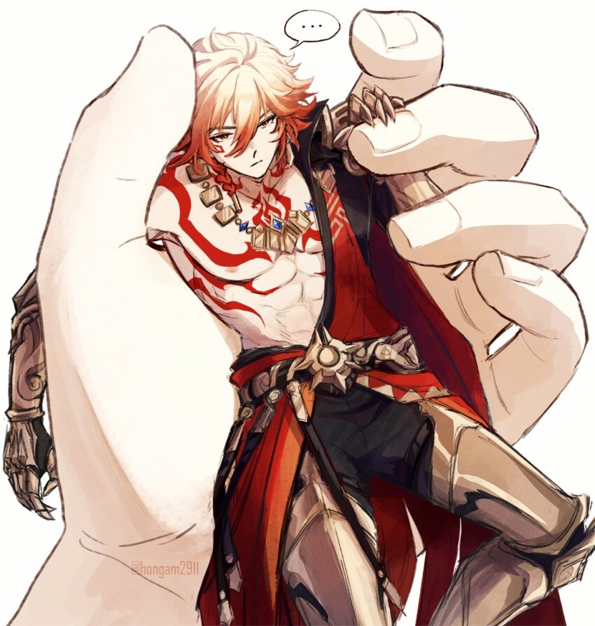 ..., 1boy, armored_boots, black_pants, boots, closed_mouth, gauntlets, hongam2911