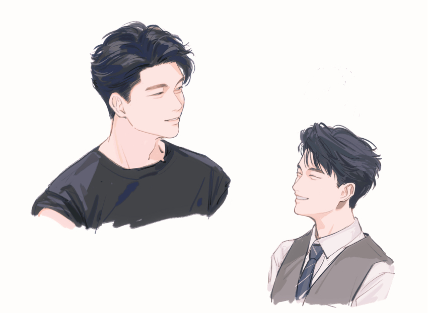 1boy, ^_^, amazing_night, black_hair, black_shirt, blue_necktie, character_request, chinese_commentary