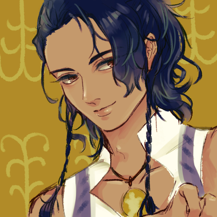 1boy, blue_hair, bokujou_monogatari, bokujou_monogatari:_mittsu_no_sato_no_taisetsuna_tomodachi, braid, closed_mouth, collarbone, curly_hair