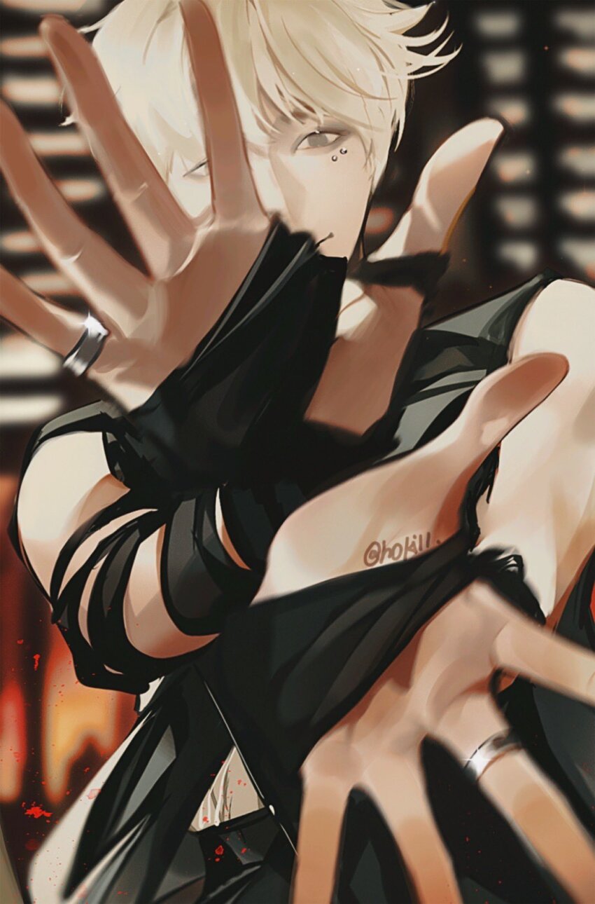 1boy, black_eyeshadow, blonde_hair, commentary, dino_(seventeen), eyeshadow, hashtag-only_commentary, highres