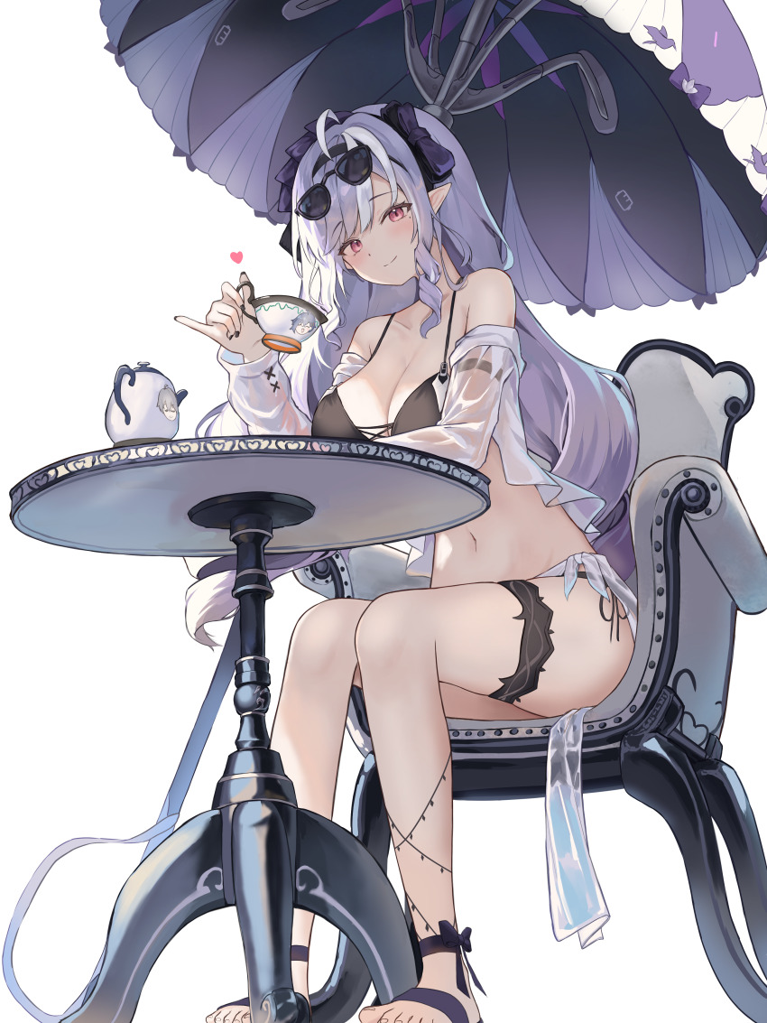 1girl, absurdres, belle_(zenless_zone_zero), bikini, black_bikini, breasts, chair, cleavage