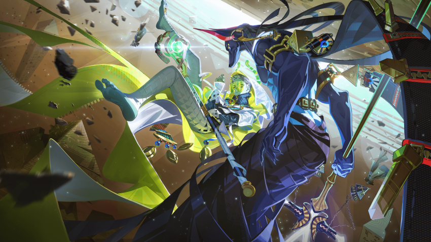 1girl, 3boys, abs, absurdres, animal_ears, artist_request, badrun_(khonshu)_(dislyte), barefoot