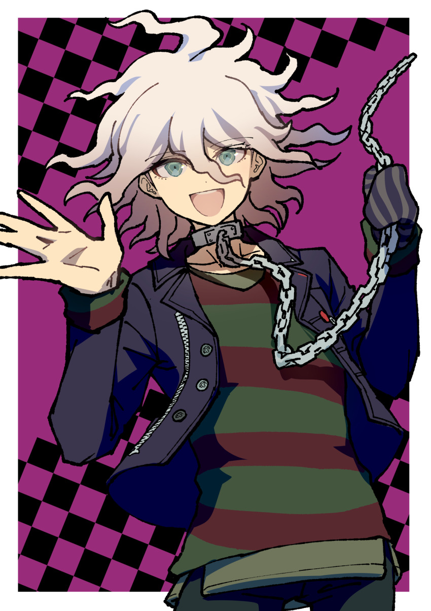 1boy, black_jacket, chain, collar, collarbone, danganronpa_(series), danganronpa_another_episode:_ultra_despair_girls, gloves