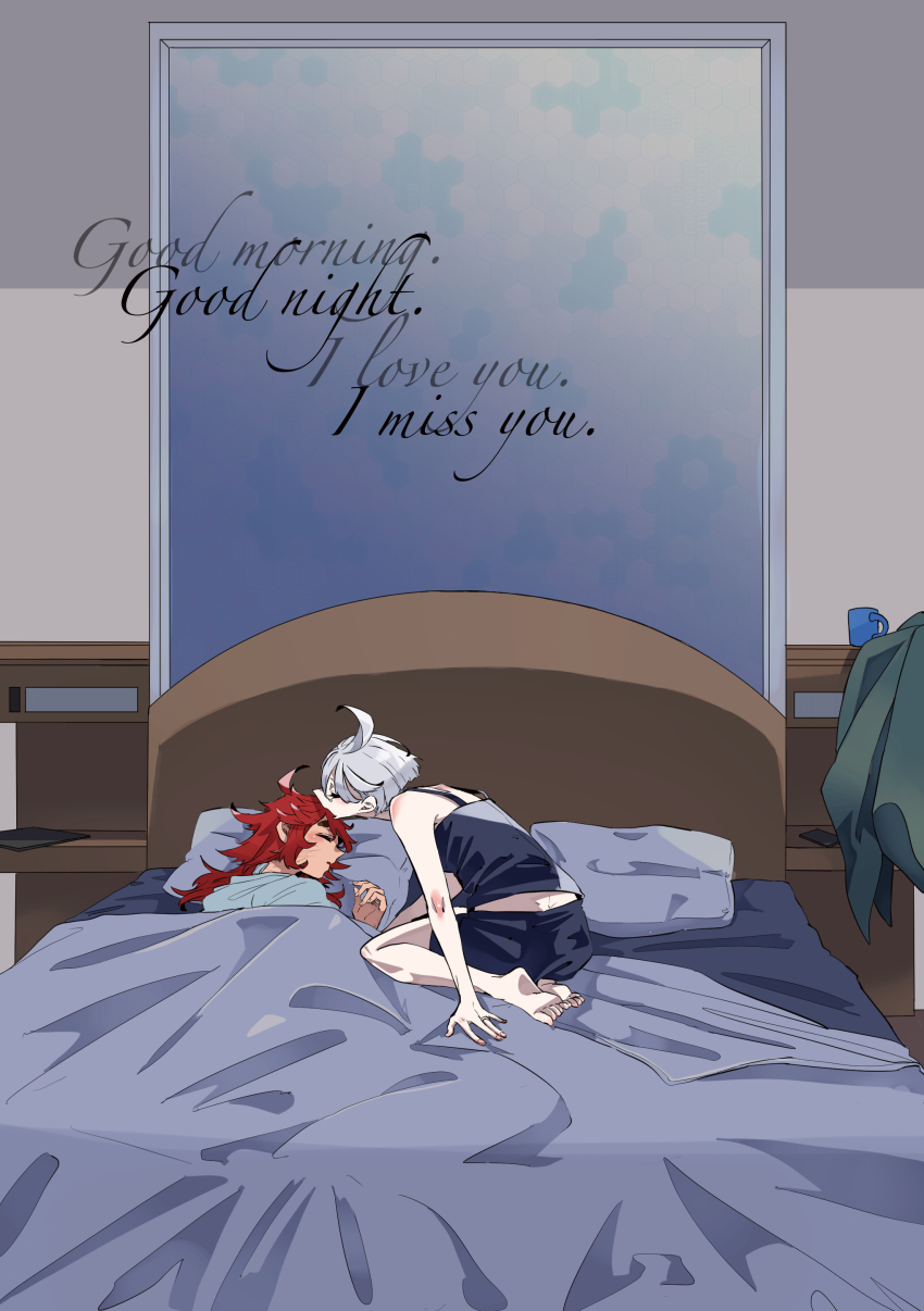 2girls, absurdres, bare_arms, barefoot, black_camisole, black_shorts, camisole, closed_eyes