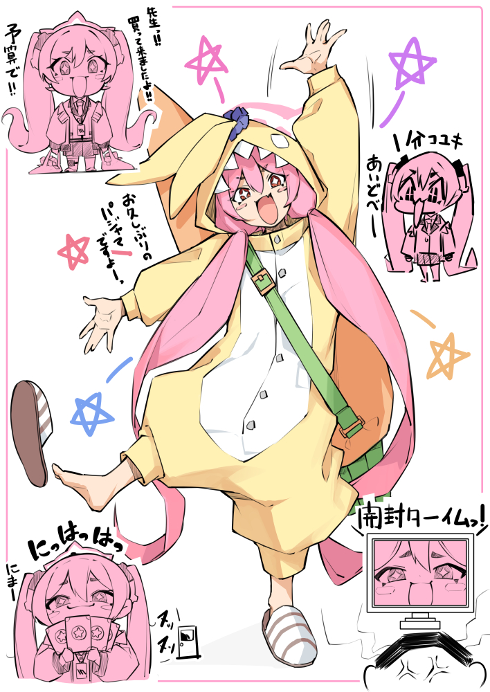 +_+, 1boy, 2girls, :d, anger_vein, arm_up, bag, blue_archive