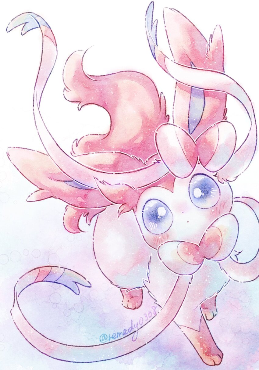 :o, animal_focus, blue_eyes, blush, bow, gen_6_pokemon, highres, looking_at_viewer