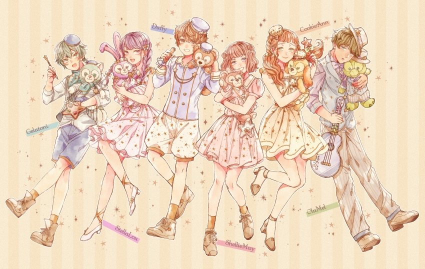 3boys, 4girls, absurdres, animal_ears, animification, bow, cookieann, duffy_and_friends