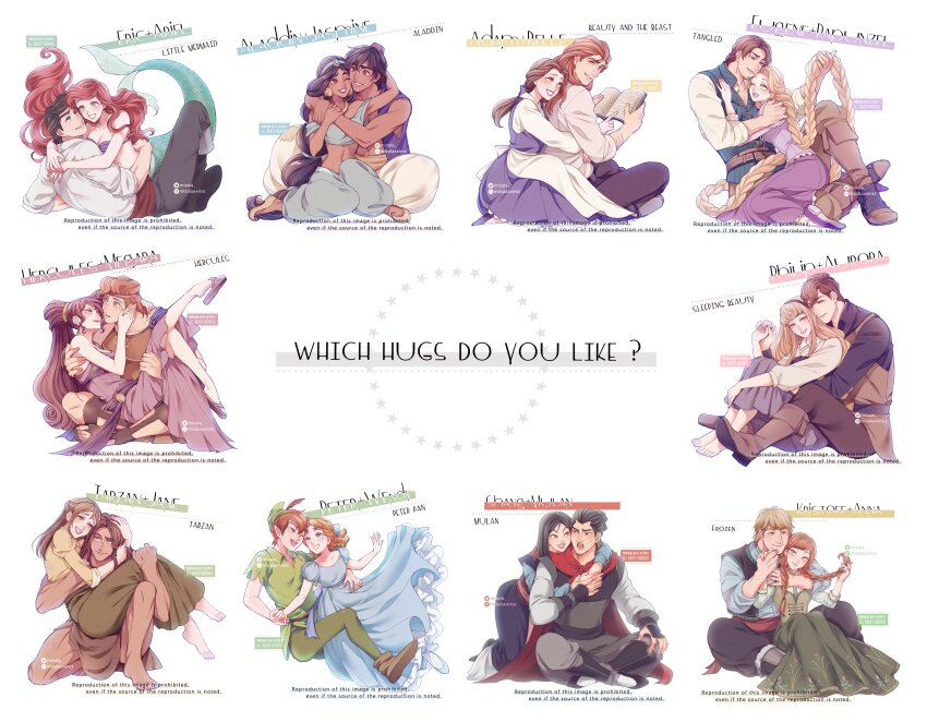 6+boys, 6+girls, absurdres, aladdin_(disney), aladdin_(movie), anna_(frozen), ariel_(disney), aurora_(disney)