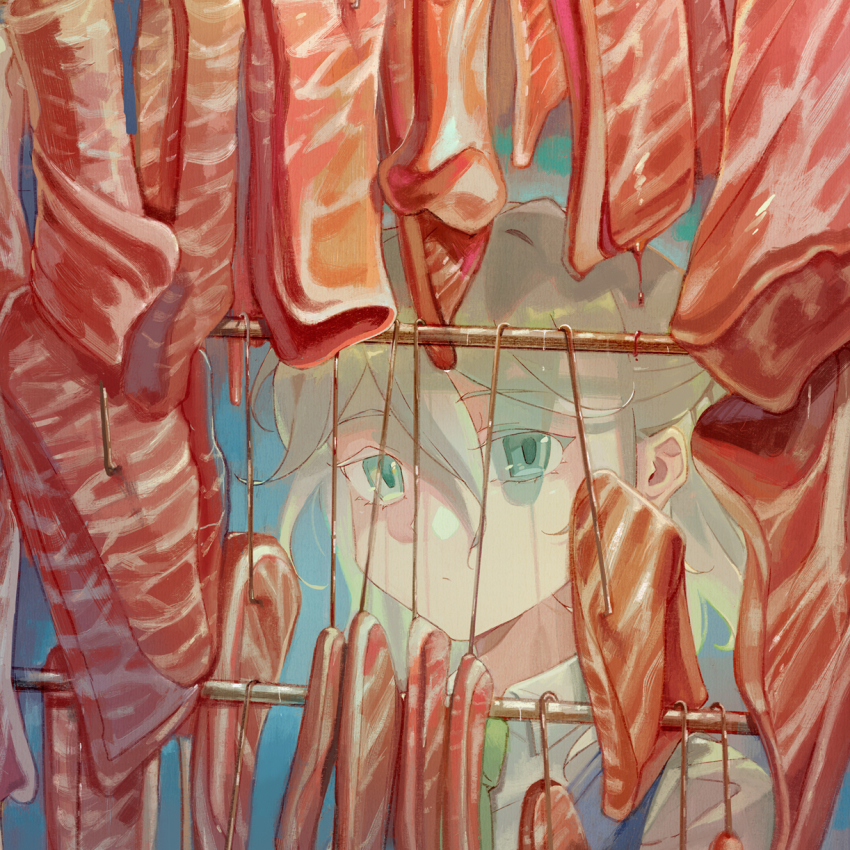 1178801032, 1boy, aged_down, ai_the_somnium_files, blood, blood_drip, blue_background, child