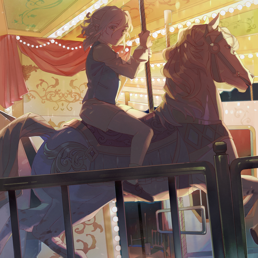 1178801032, 1boy, aged_down, ai_the_somnium_files, backlighting, blonde_hair, carousel, child