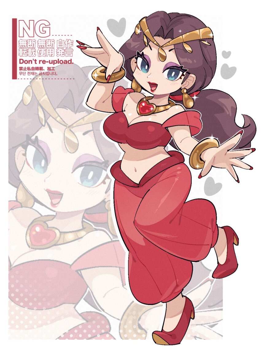 1girl, an-chan_(ananna0315), blue_eyes, bracelet, breasts, brown_hair, circlet, cleavage