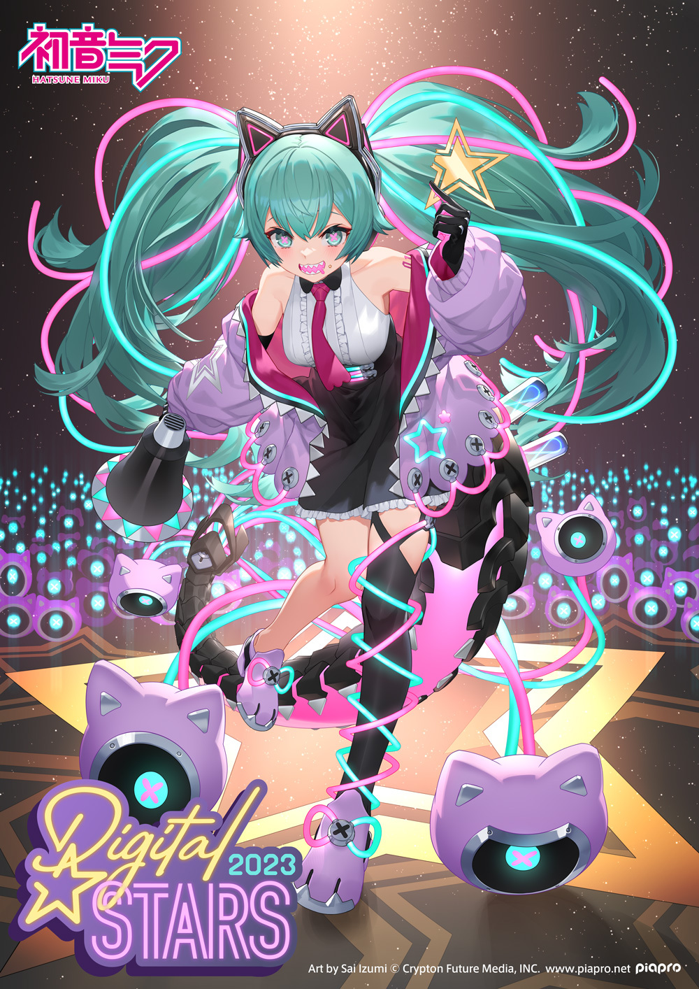 1girl, animal_ear_headphones, animal_ears, aqua_eyes, aqua_hair, arm_tattoo, artist_name, black_gloves