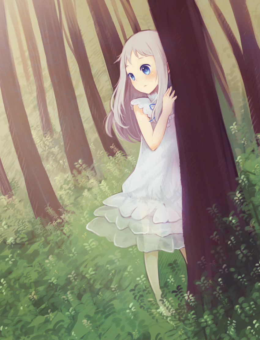 10s, 1girl, ano_hi_mita_hana_no_namae_wo_bokutachi_wa_mada_shiranai., bad_id, bad_pixiv_id, barefoot, blue_eyes, blush