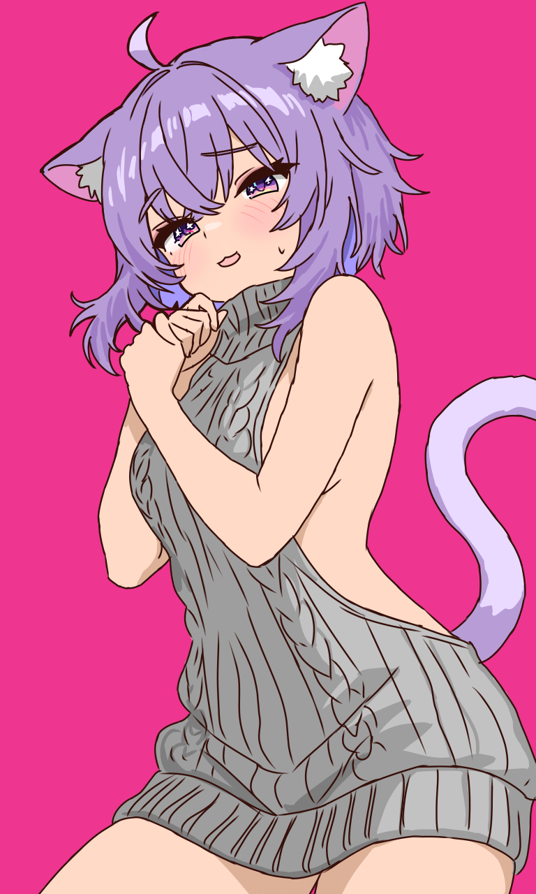 1girl, ahoge, alternate_costume, animal_ears, blush, breasts, cat_ears, cat_girl