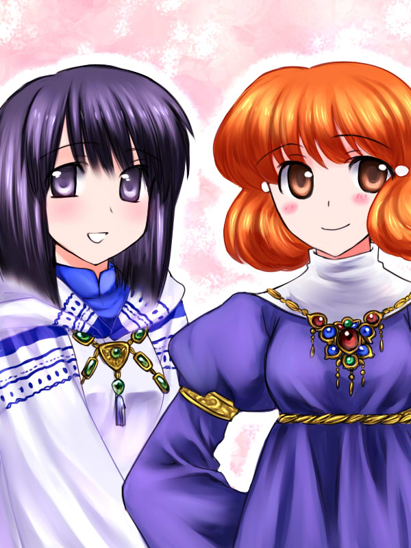 blush, bo_(774berry), brown_eyes, dress, fire_emblem, fire_emblem:_genealogy_of_the_holy_war, lana_(fire_emblem), muirne_(fire_emblem)