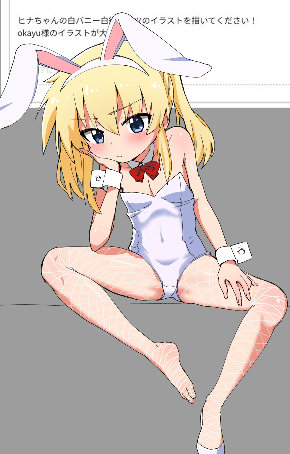 1girl, animal_ears, blonde_hair, blue_eyes, blush, bow, bowtie, breasts