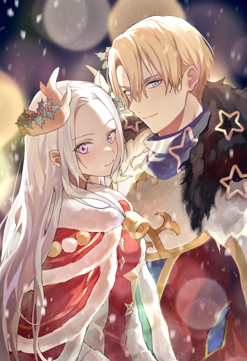 1boy, 1girl, absurdres, blonde_hair, blue_eyes, cape, closed_mouth, dated_commentary