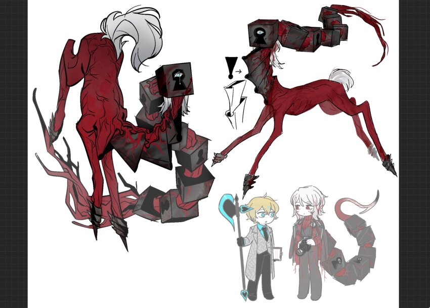 1boy, 1girl, alternate_eye_color, axe, black_coat, black_pants, black_vest, blue_eyes