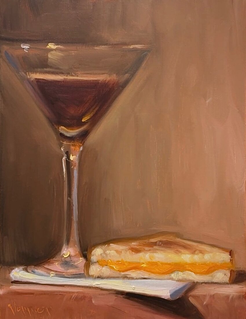 alcohol, artist_name, bread, cheese, cocktail_glass, commentary, cup, drinking_glass