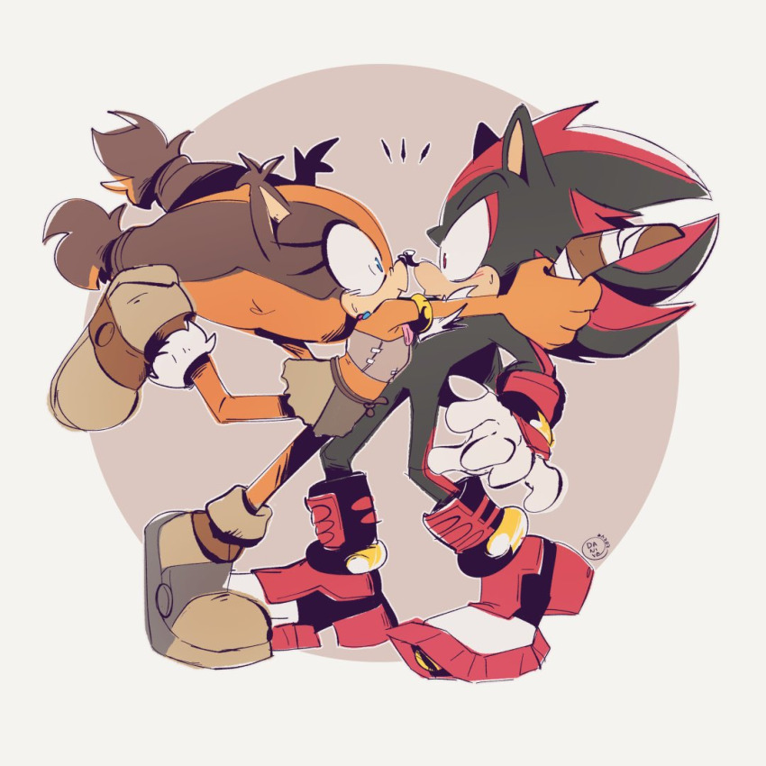 age_difference, awkward, badger, black_fur, black_hair, blue_eyes, blush, boomerang