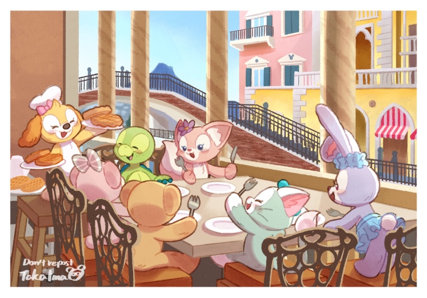 3boys, 4girls, animal_ears, cookieann, disneyland, duffy_and_friends, duffy_the_disney_bear, fox_girl