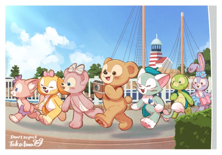 3boys, 4girls, animal_ears, cookieann, disneyland, duffy_and_friends, duffy_the_disney_bear, fox_girl
