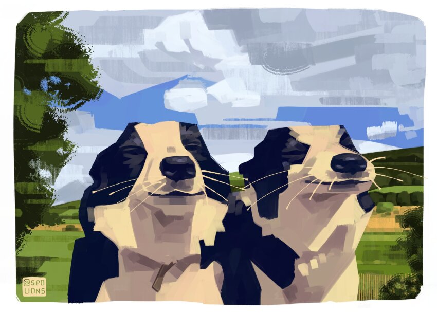 blue_sky, cloud, commentary, day, dog, english_commentary, highres, no_humans