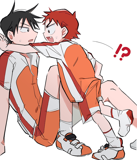 !?, 2boys, :d, age_difference, age_regression, aged_down, ankle_socks, bike_jersey, bike_shorts, black_eyes, black_hair, child, choppy_bangs, cycling_uniform, eye_contact, facing_another, fang, full_body, hand_on_own_hip, height_difference, imaizumi_shunsuke, kabedon, knees, knees_up, leaning_back, leaning_forward, looking_at_another, loose_socks, male_focus, motion_lines, multiple_boys, naruko_shoukichi, o_omome, onii-shota, open_mouth, oversized_clothes, oversized_footwear, parted_lips, partially_unzipped, red_eyes, red_hair, shoes, short_hair, short_sleeves, shotadom, simple_background, single_shoe, sitting, smile, socks, spiked_hair, sweatdrop, tsurime, tube_socks, white_background, wide-eyed, yaoi, yowamushi_pedal