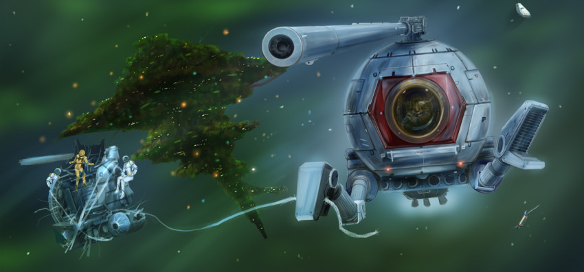 3others, a_baoa_qu, after_battle, artist_request, astronaut, ball_(gundam), beam_cannon, cable