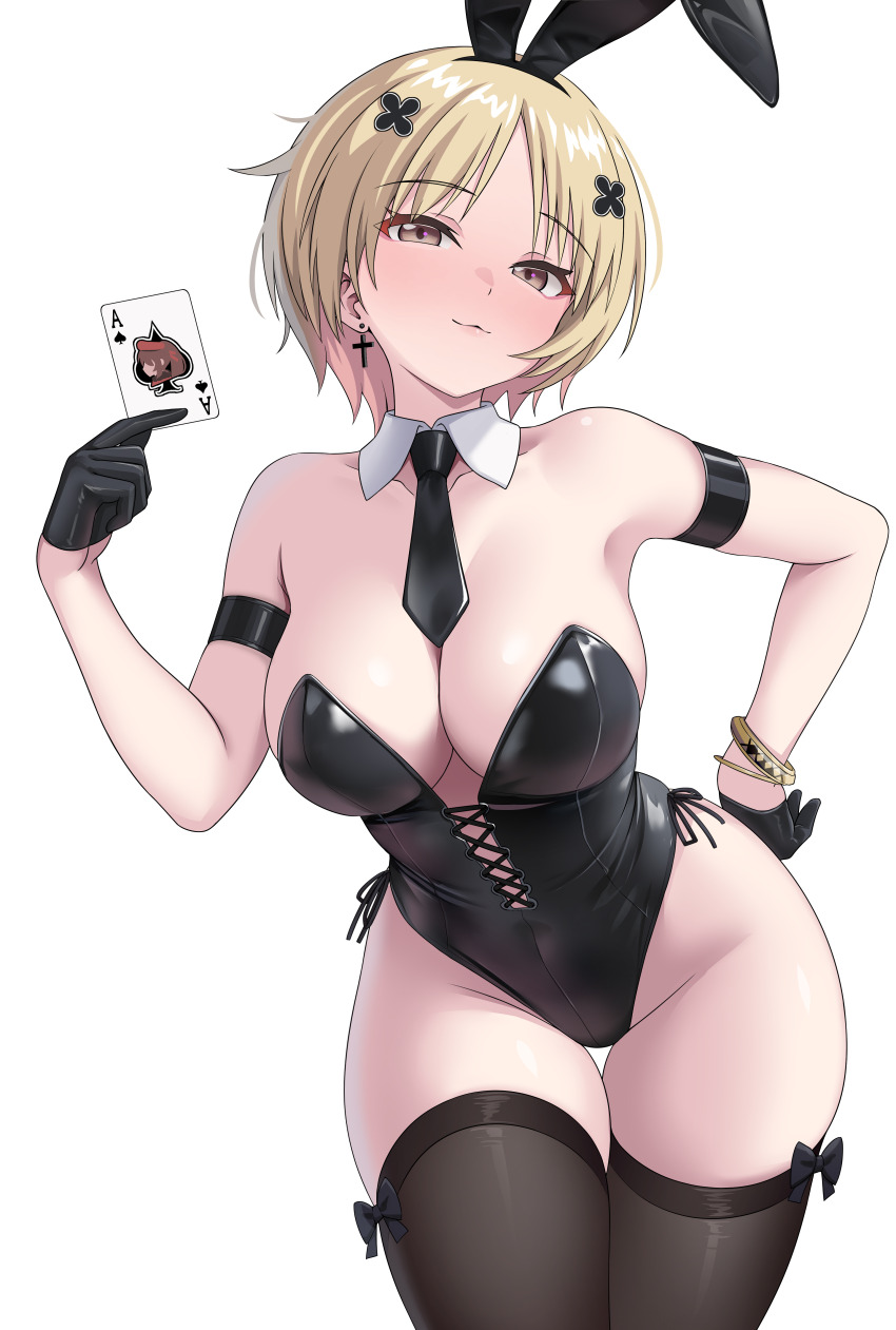 1girl, absurdres, ace_(playing_card), ace_of_spades, animal_ears, armband, beret, black_armband