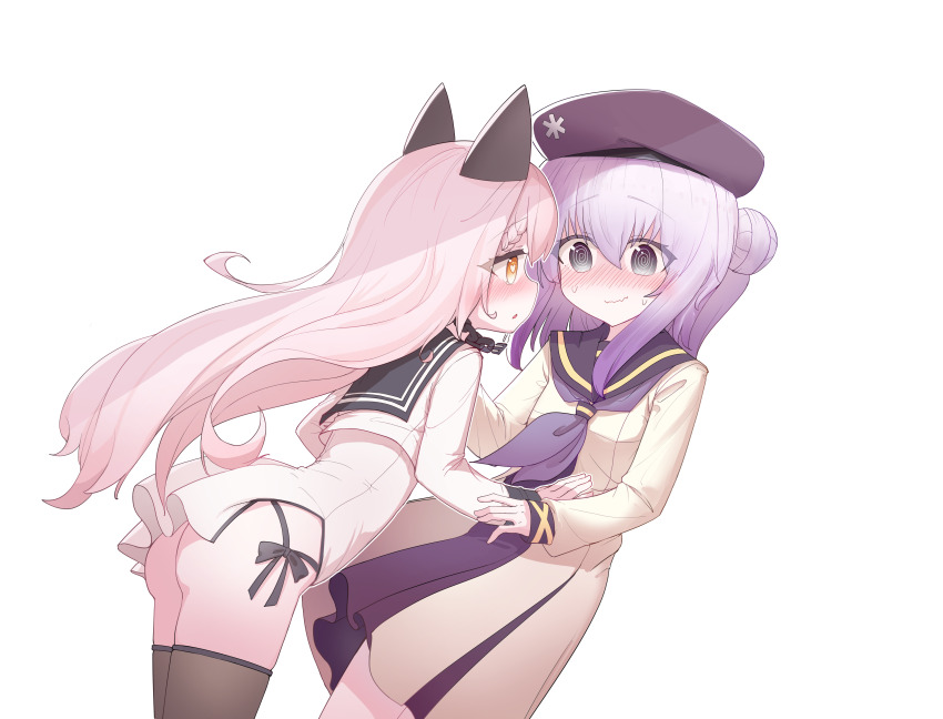 2girls, absurdres, animal_ears, ass, blush, dress, exhex_(hexieshizhe), frills