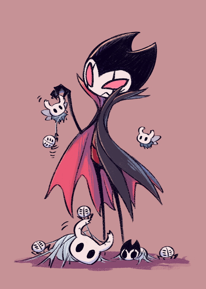 1boy, 1other, black_cape, bug, cape, closed_mouth, commentary_request, fuifui