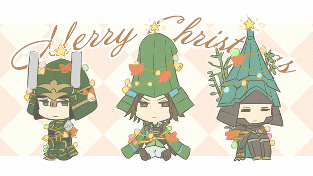 3boys, :|, =_=, anegakoji_yoritsuna_(sengoku_basara), armor, brown_eyes, brown_hair, checkered_background