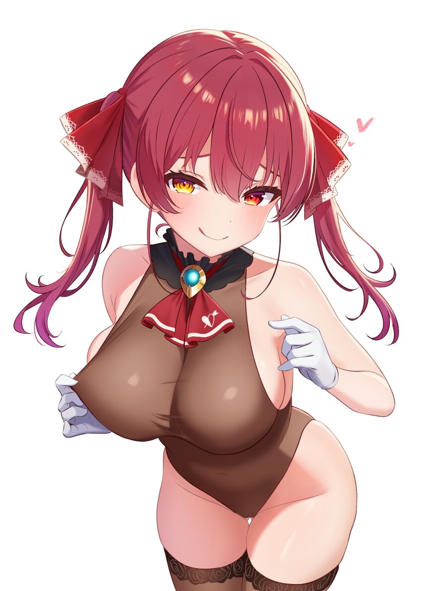 1girl, absurdres, ascot, black_choker, blush, breasts, brown_leotard, brown_thighhighs