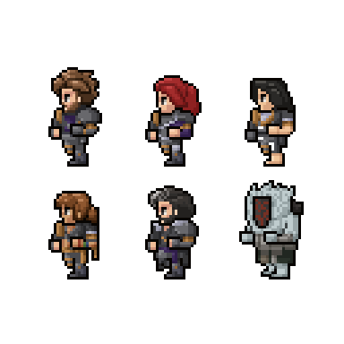 1other, 2boys, 3girls, beard, clair_obscur:_expedition_33, east_asian, facial_hair, lowres, lune_(clair_obscur:_expedition_33), maelle_(clair_obscur:_expedition_33), monoco_(clair_obscur:_expedition_33), multiple_boys, multiple_girls, pixel_art, sciel_(clair_obscur:_expedition_33), tagme, verso_(clair_obscur:_expedition_33)