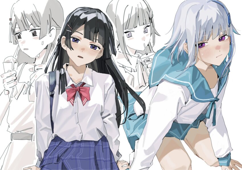 2girls, black_hair, drink, highres, lize_helesta, multiple_girls, nijisanji, purple_eyes