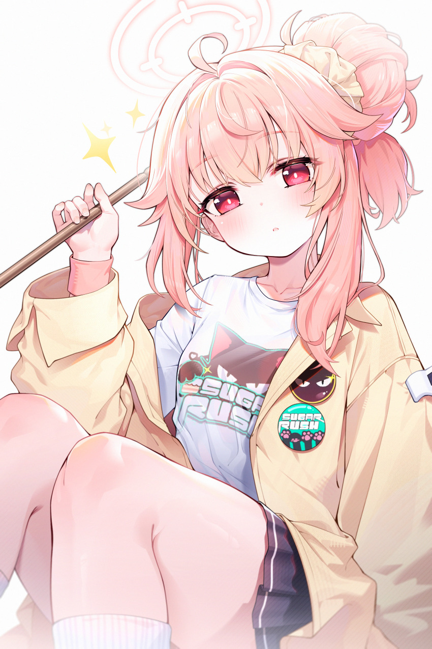 1girl, absurdres, ahoge, axe_ftga8758, black_skirt, blue_archive, blush, bright_pupils