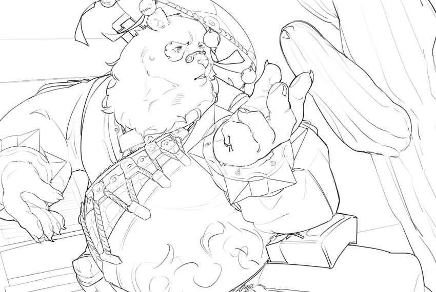 1boy, animal_ears, bara, bell, belly, bracelet, chinese_clothes, chyofurbug