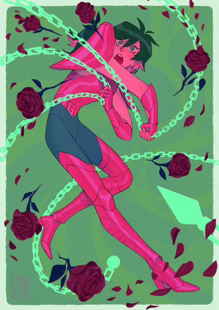 1boy, absurdres, alternate_hair_color, andromeda_shun, armor, armored_boots, battle, boots