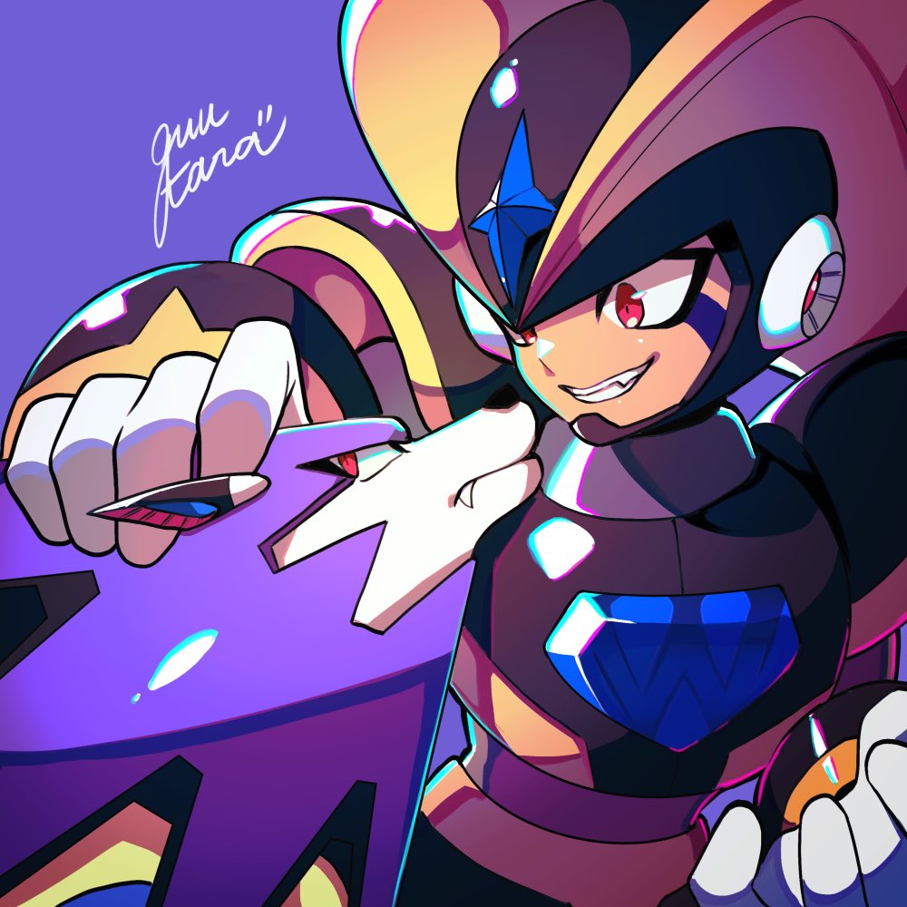 1boy, android, armor, artist_logo, artist_name, bass_(mega_man), bass_day, black_armor