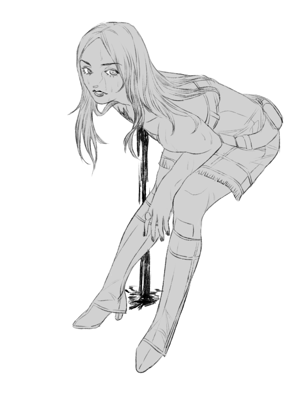 1girl, amputee, armless_amputee, belt, black_blood, bleeding, blood, blood_on_ground