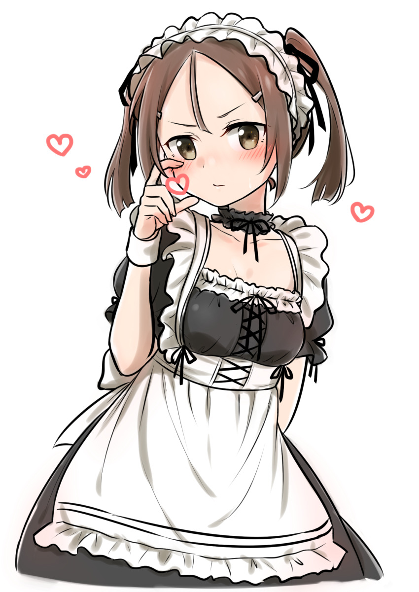 1girl, alternate_costume, apron, arm_behind_back, black_choker, black_ribbon, black_shirt, black_skirt