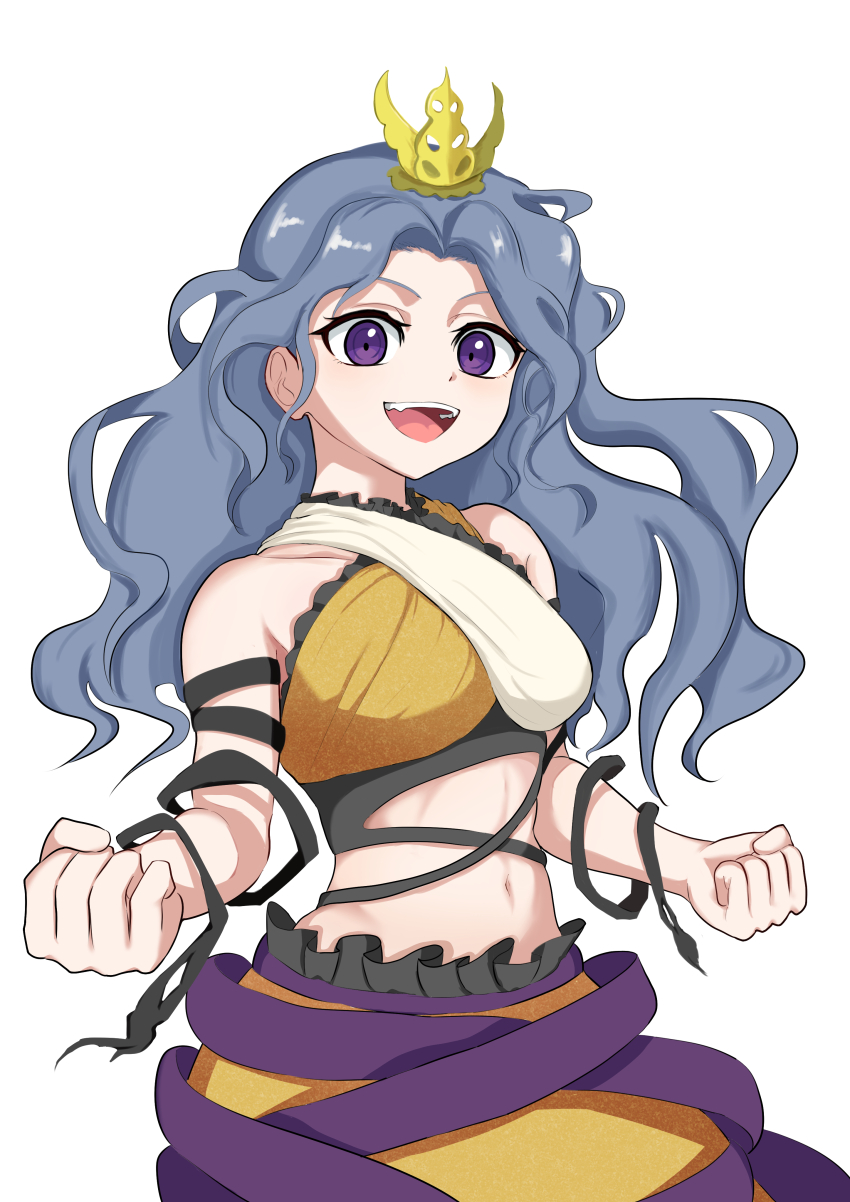 1girl, :d, absurdres, black_ribbon, blue_hair, chirizuka_ubame, clenched_hands, dress