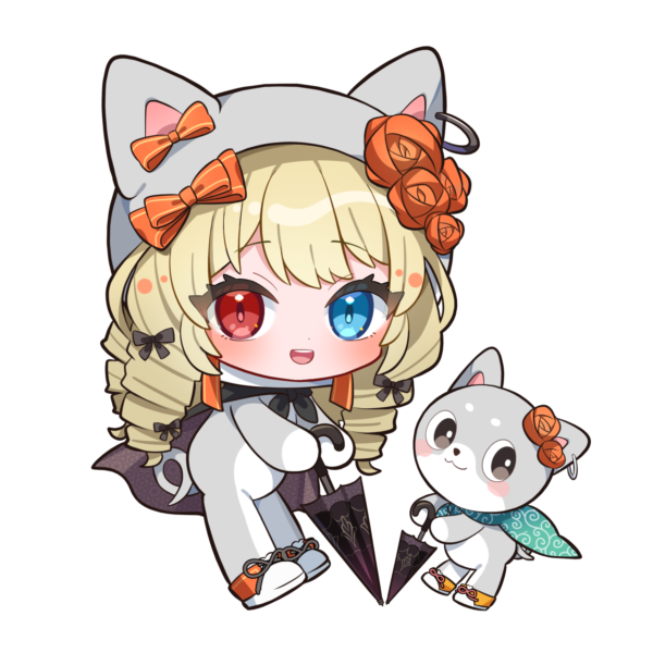 1boy, 1girl, :3, :d, animal_ear_hood, black_cape, blonde_hair, blue_eyes