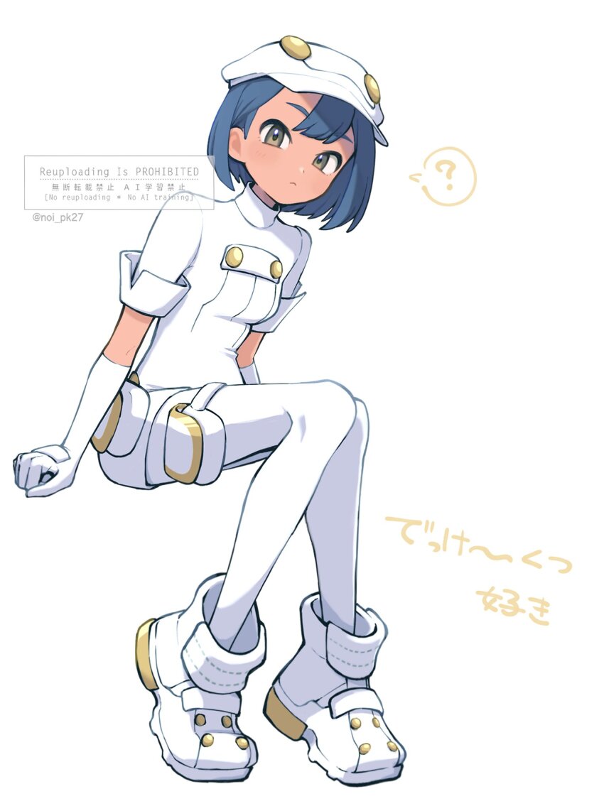 1girl, aether_foundation_employee, aether_foundation_employee_(female), aether_foundation_uniform, black_hair, blue_hair, breasts, brown_eyes